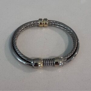 Sterling Silver Cable Bracelet with Gold Accent Beads